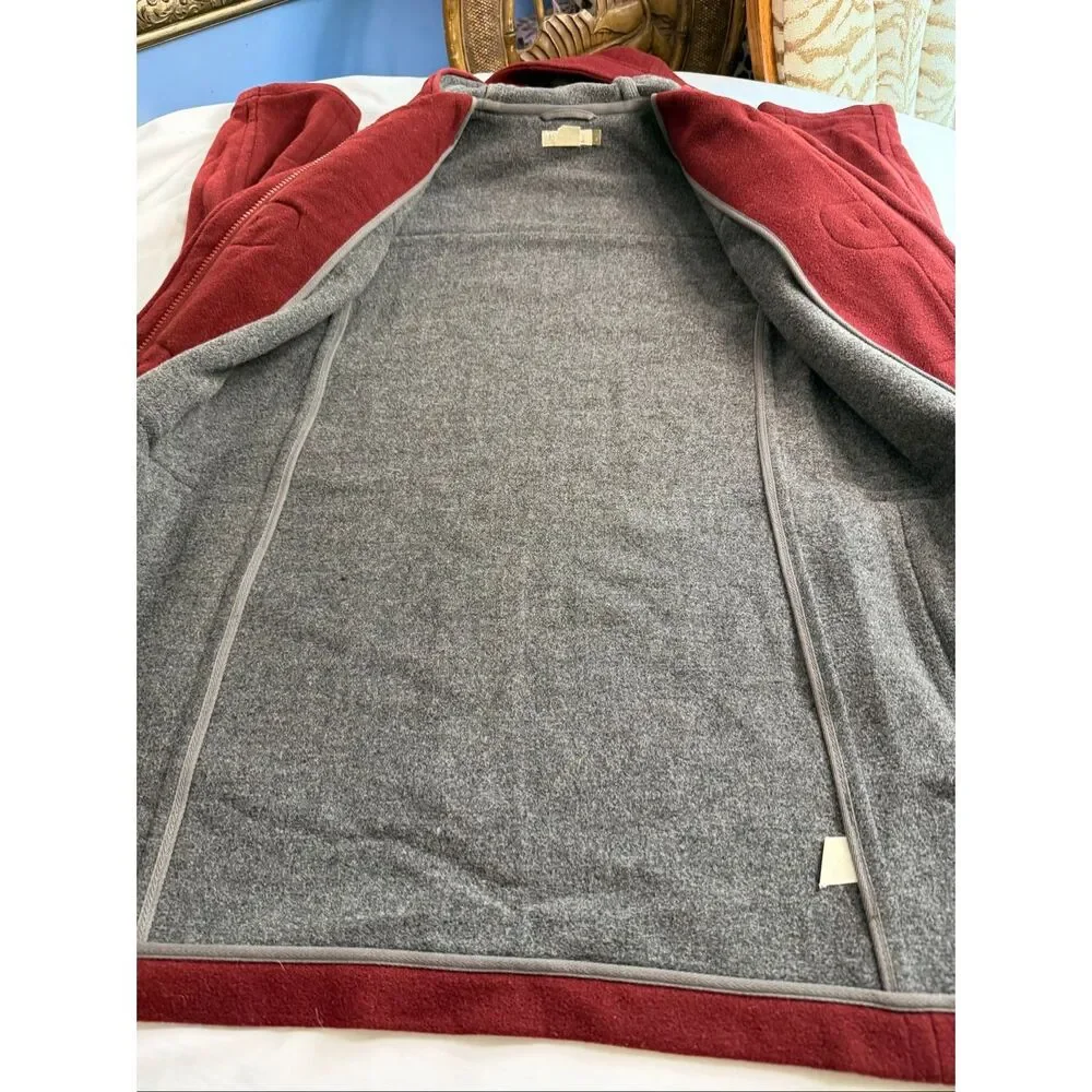 J.Crew Wool Blend Duffle Coat Small Burgundy Red Hooded Toggle Closure Jacket - Picture 6 of 9
